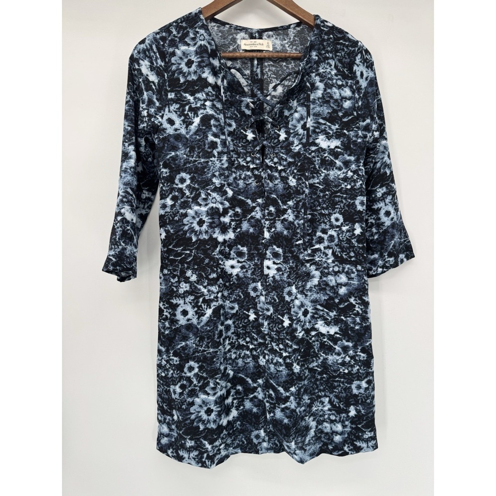 Abercrombie & Fitch Lace‎ Up Watercolor 3/4 Sleeve Dress XS Festival Boho Indie